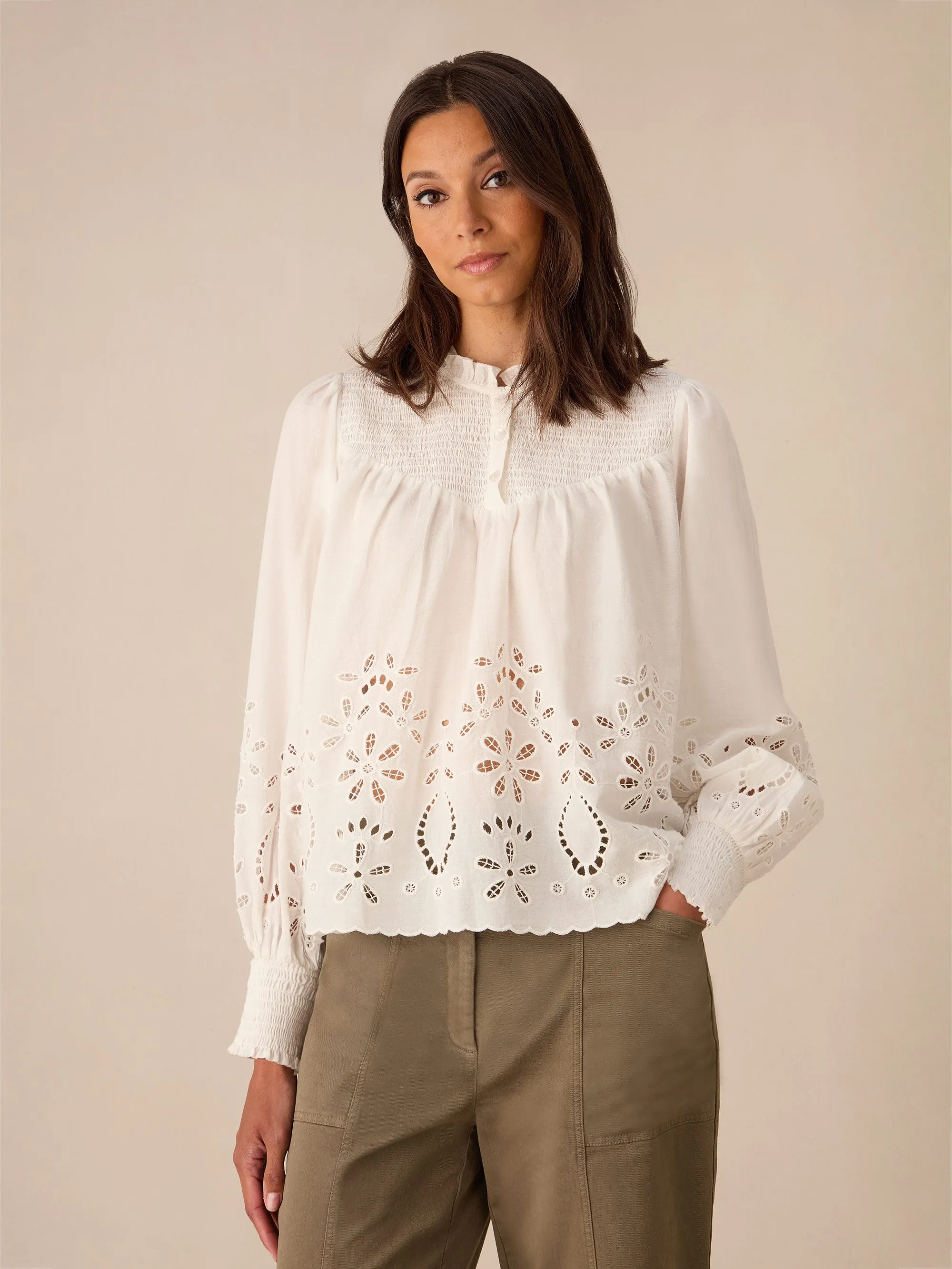 Ivory Cut-Out Broderie Blouse