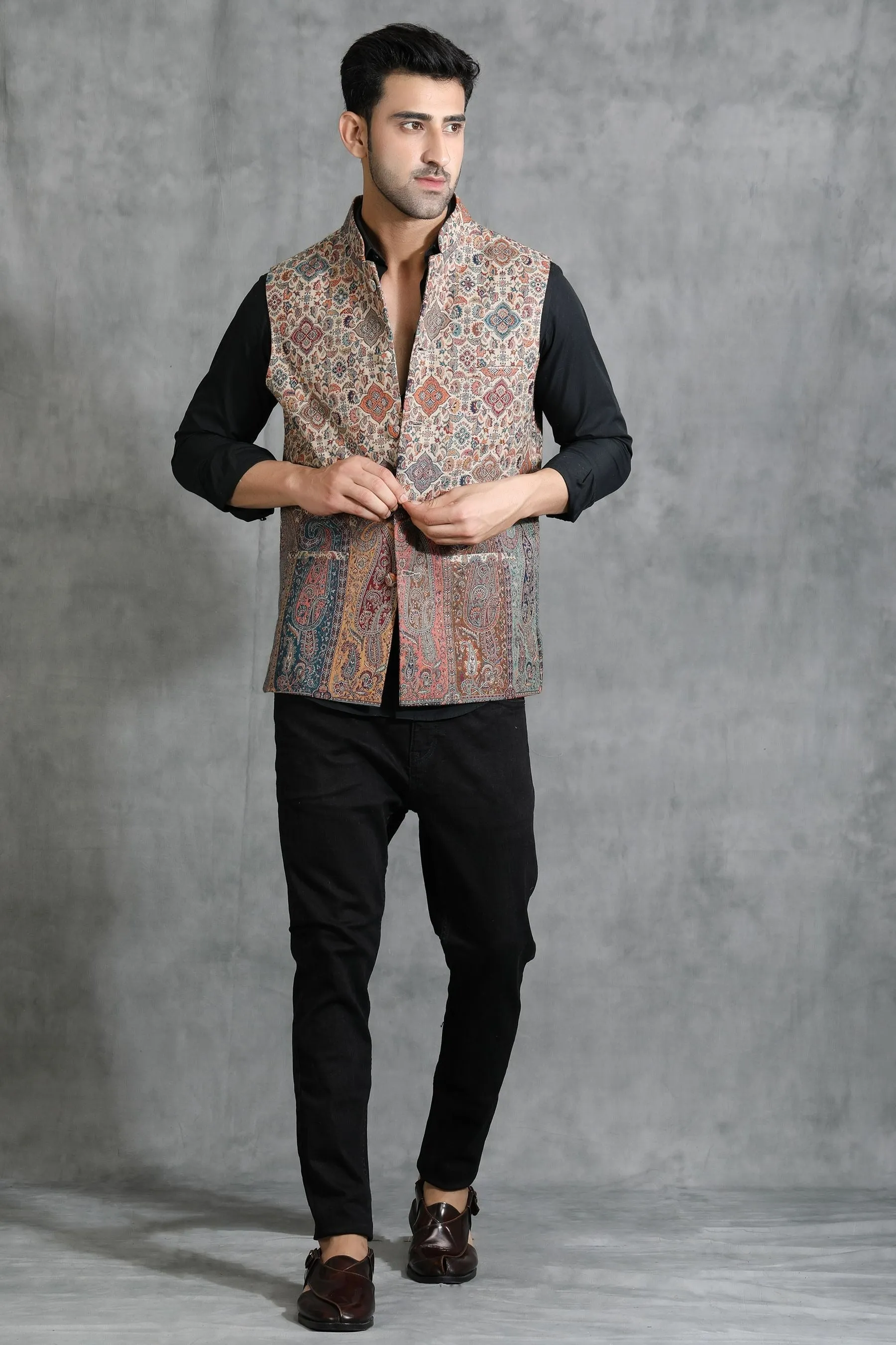 Kashmiri Nehru Jacket With Paisley Design | Made To Order