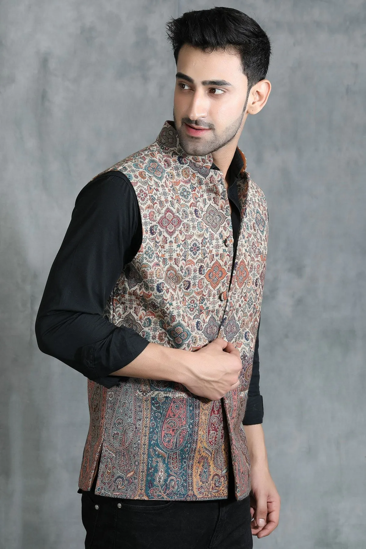 Kashmiri Nehru Jacket With Paisley Design | Made To Order