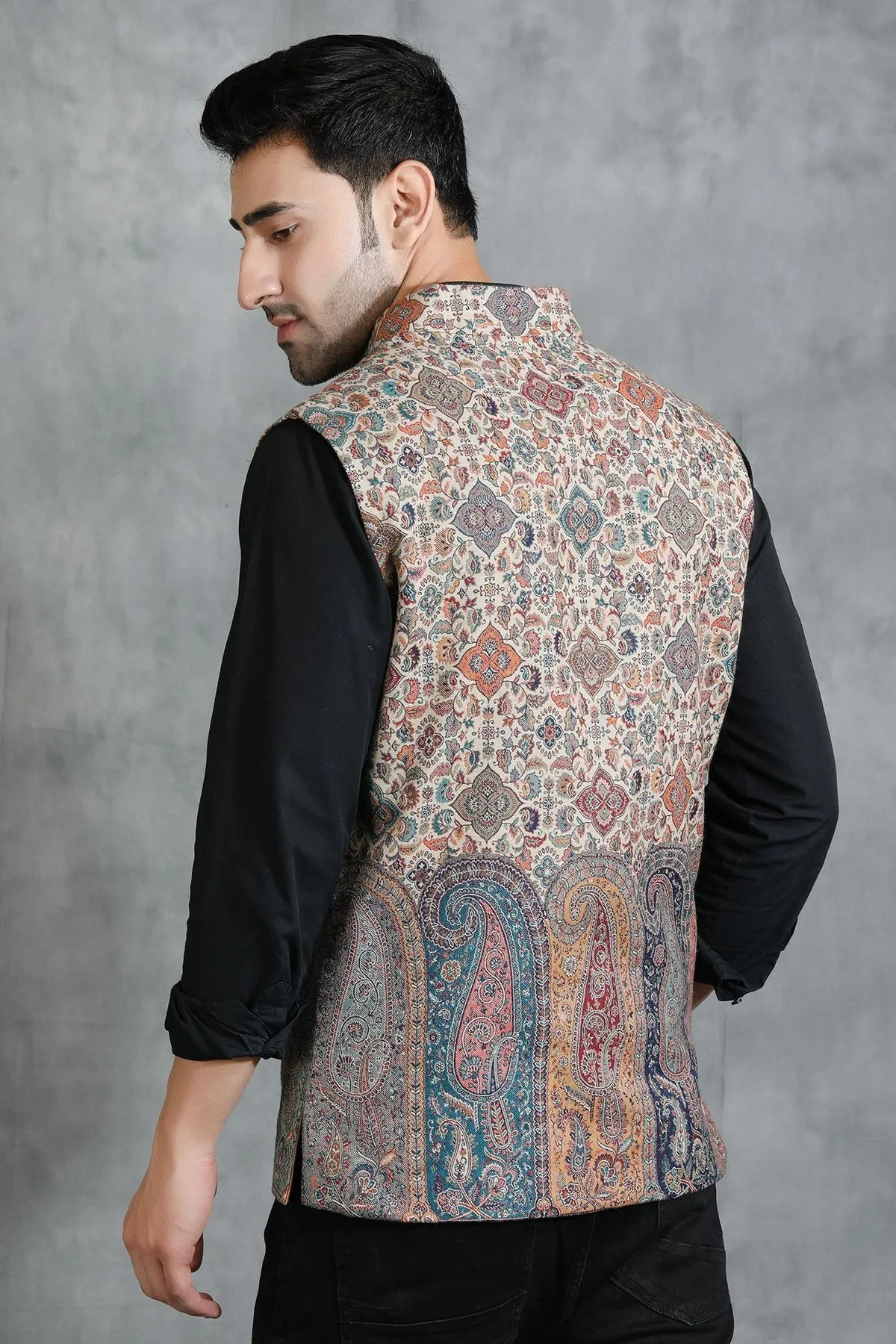 Kashmiri Nehru Jacket With Paisley Design | Made To Order