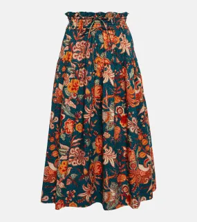 Kyra Cotton High Waist Floral Midi Skirt ULLA JOHNSON colorful