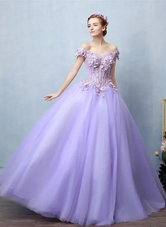 Light purple tulle lace long prom dress, sweet 16 dress KS2907