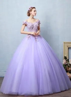 Light purple tulle lace long prom dress, sweet 16 dress KS2907