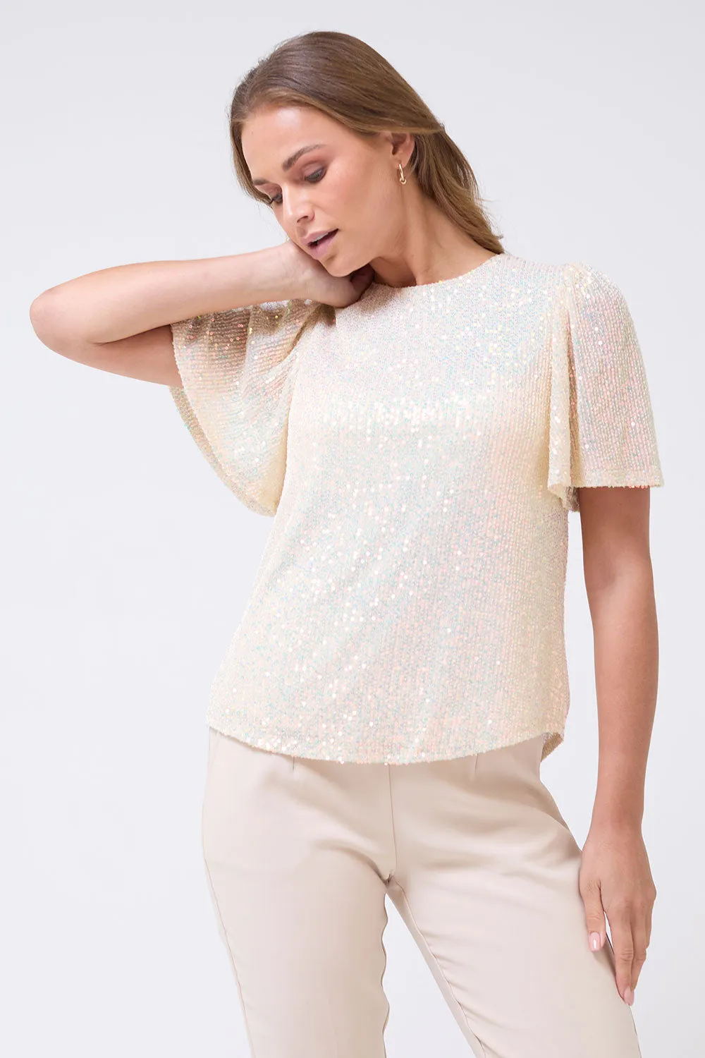 Lisa Sequin Top in Cream