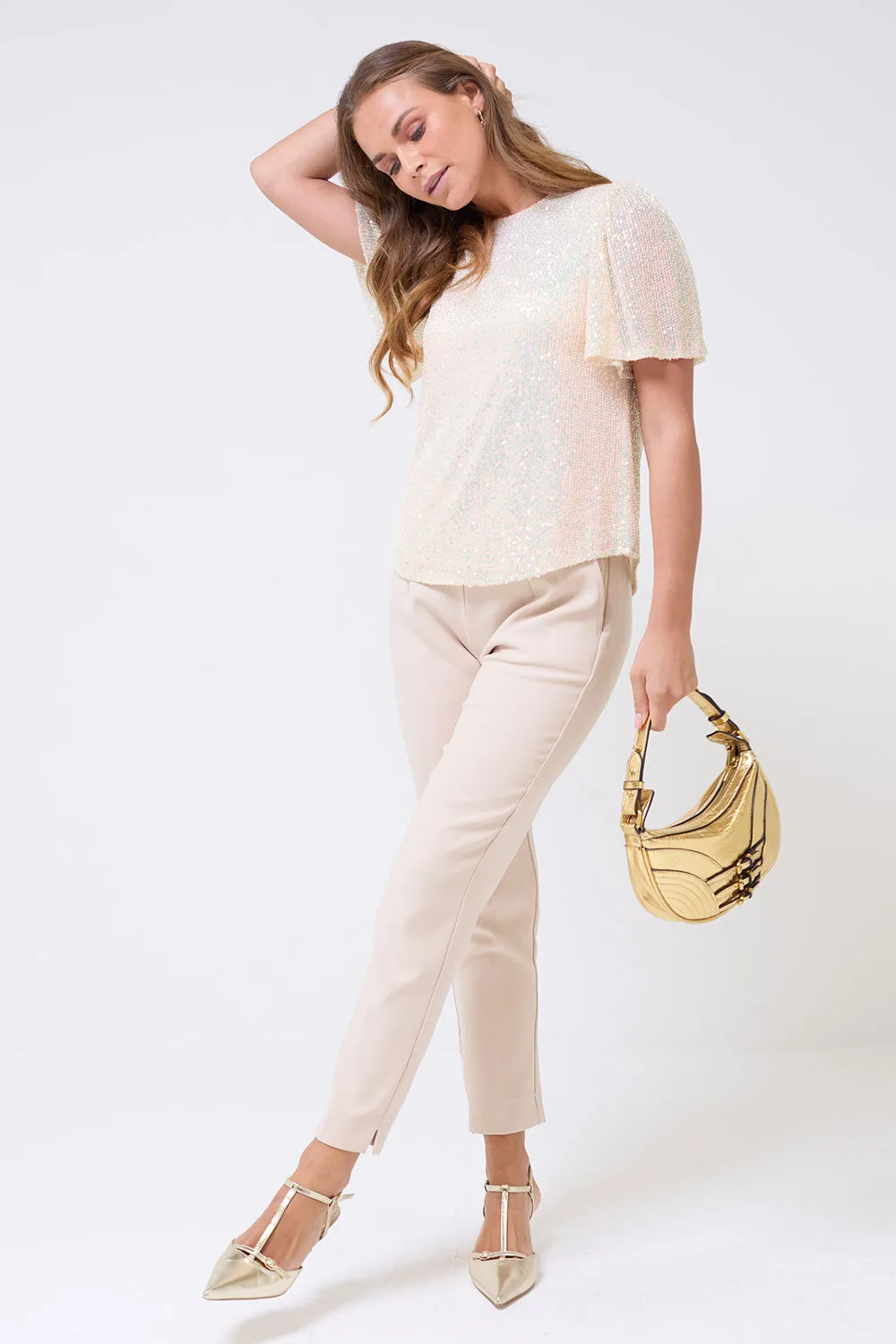 Lisa Sequin Top in Cream