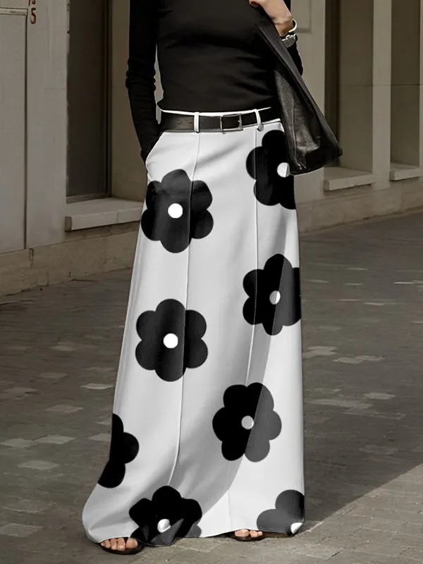 Loose Contrast Color Floral Printed Skirts Bottoms