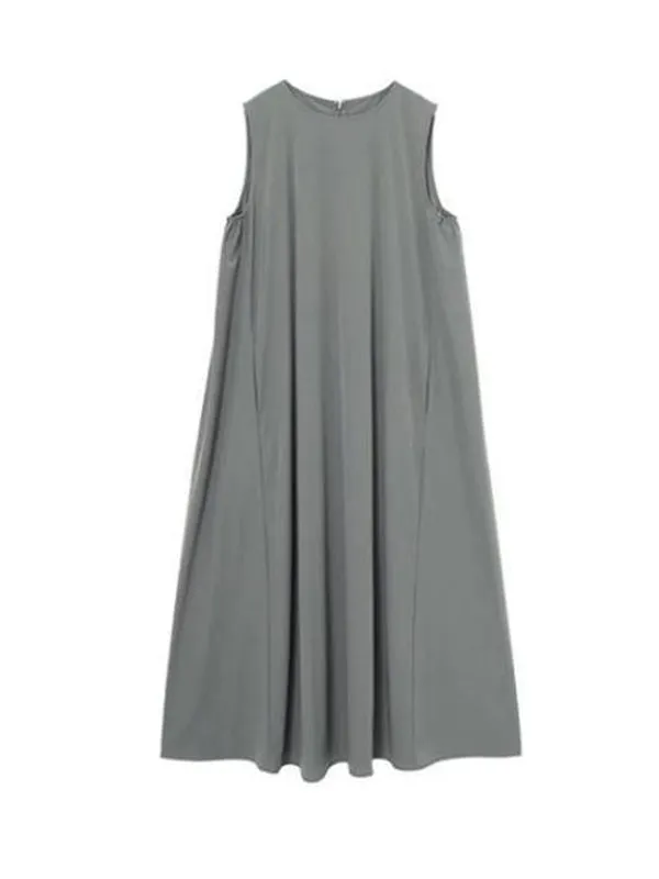 Loose Sleeveless Solid Color Round-Neck Midi Dresses