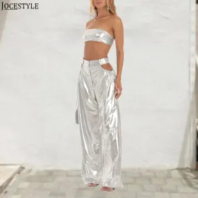 Metallic Drawstring Pant Set