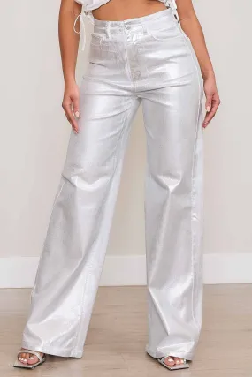 Metallic Foil Wide Leg Pants