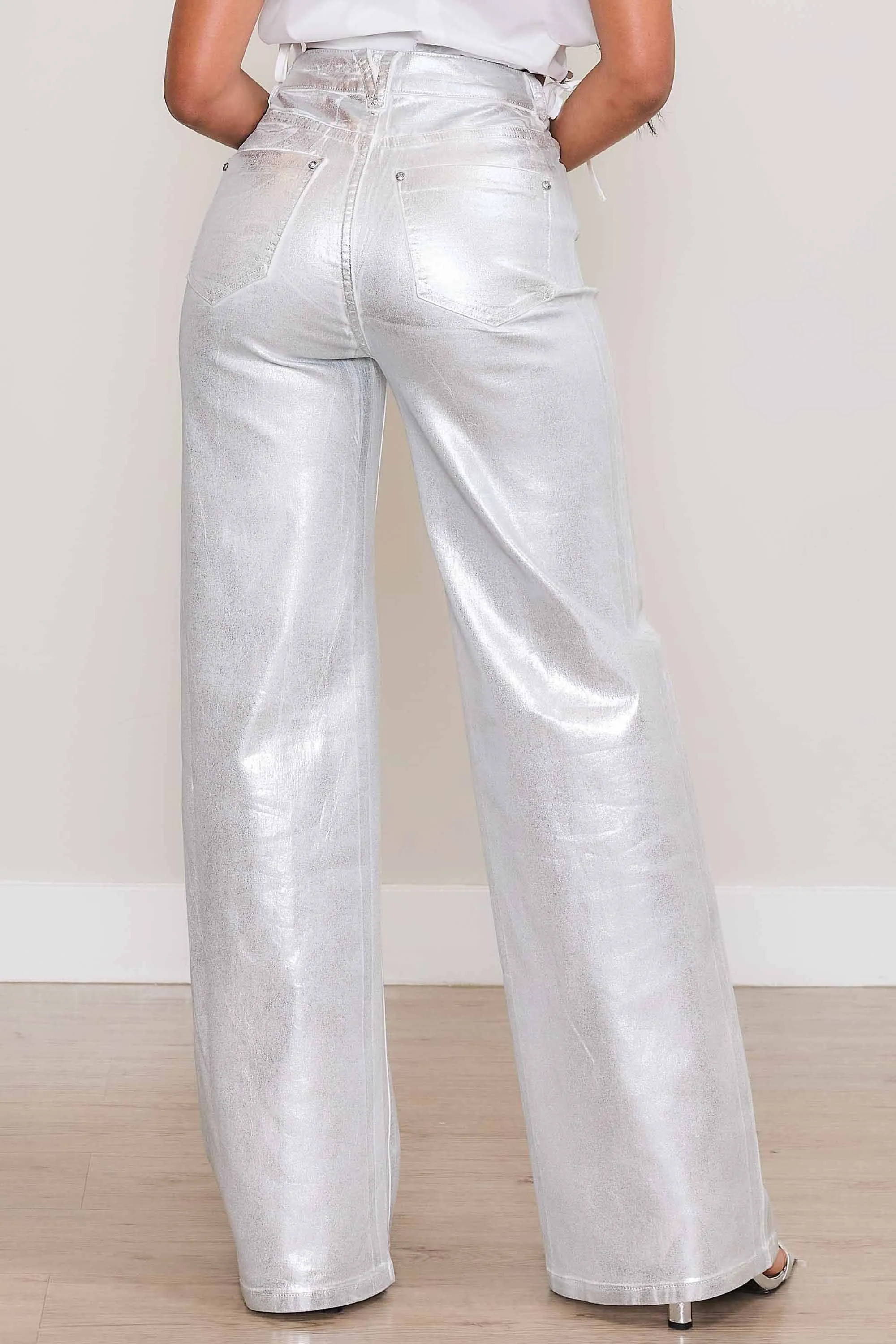 Metallic Foil Wide Leg Pants