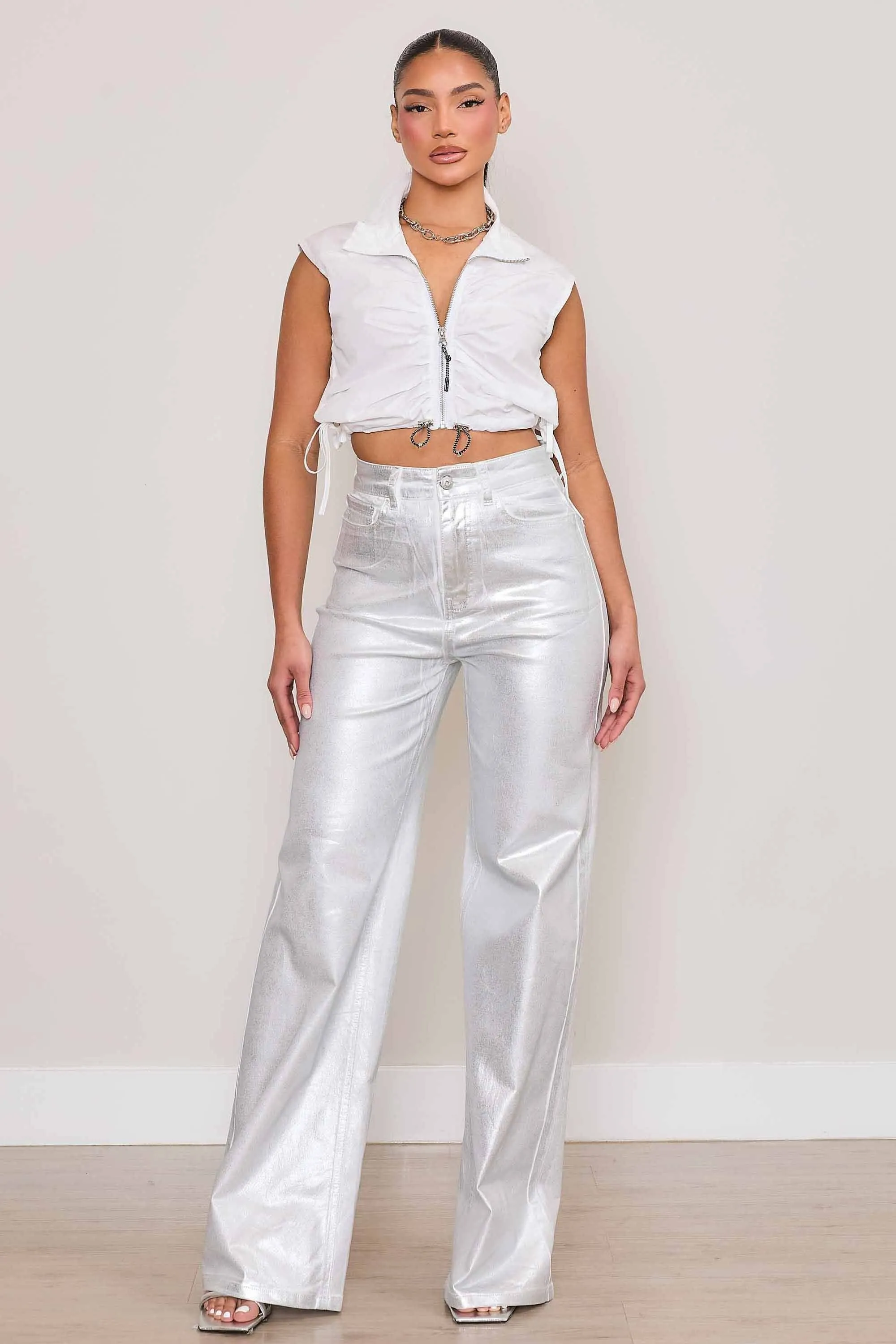 Metallic Foil Wide Leg Pants