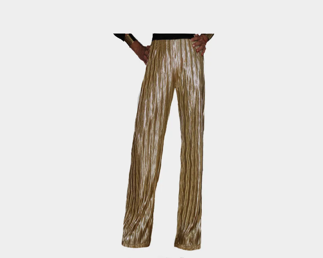 Metallic Pleated Gold Pants - The Park Avenue