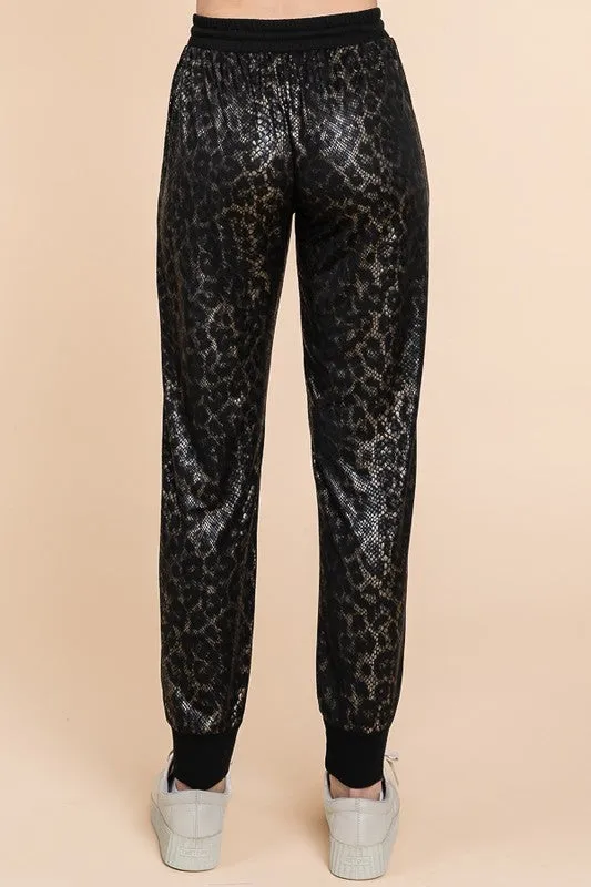 Metallic Stretch Leopard Jogger Pants