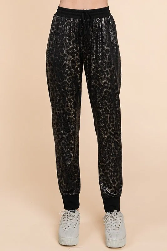 Metallic Stretch Leopard Jogger Pants