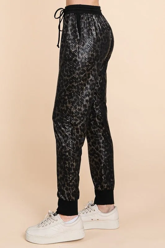 Metallic Stretch Leopard Jogger Pants