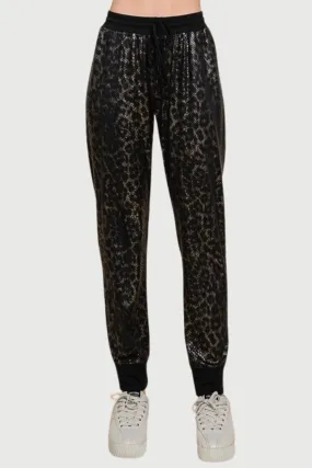 Metallic Stretch Leopard Jogger Pants