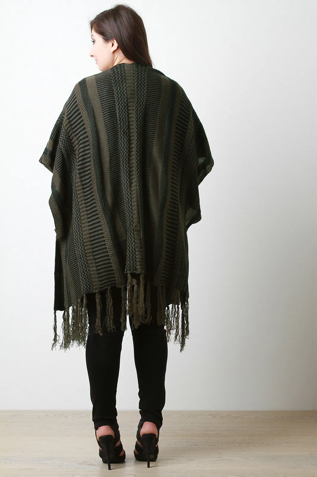 Mixed Stripe Knit Fringe Cardigan