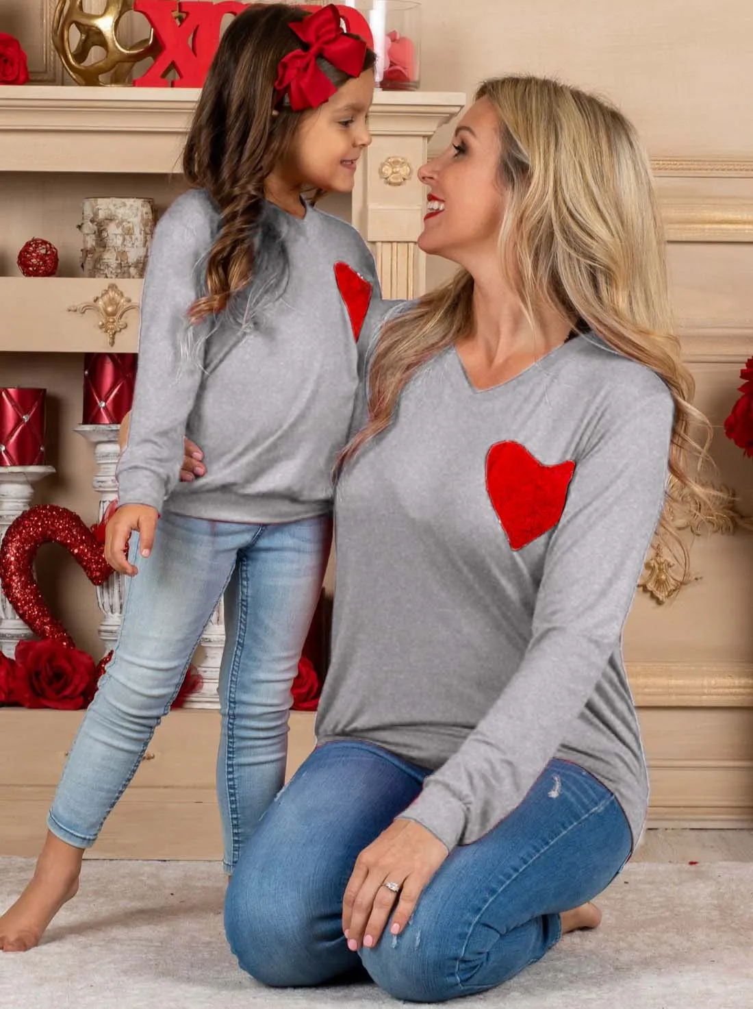 Mommy and Me Shining Heart Grey Top