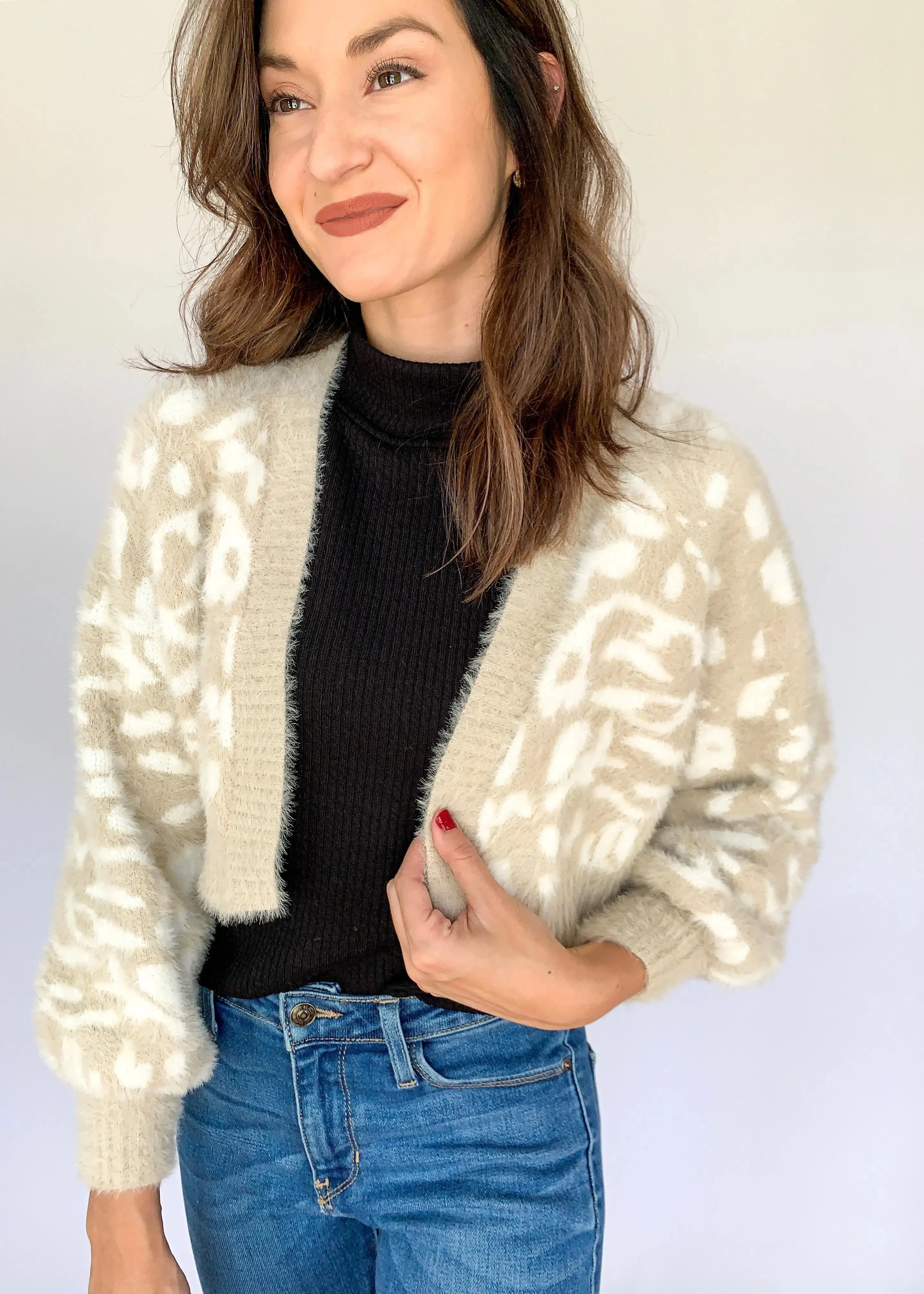 Neutral Animal Graphic Fuzzy Cardigan