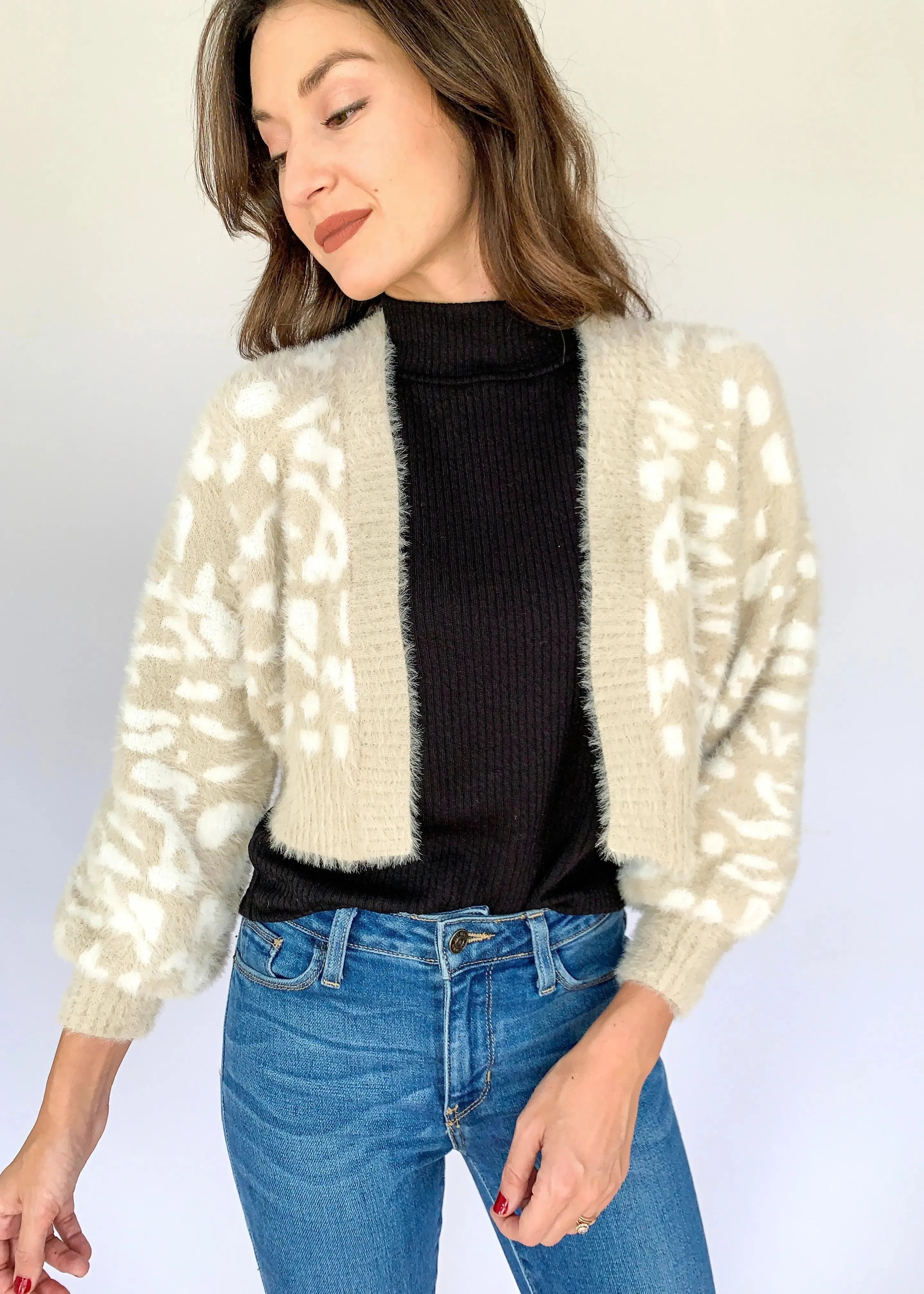 Neutral Animal Graphic Fuzzy Cardigan