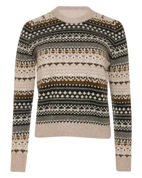 Neutral Multi Cashmere Blend Fair Isle Crew Sweater