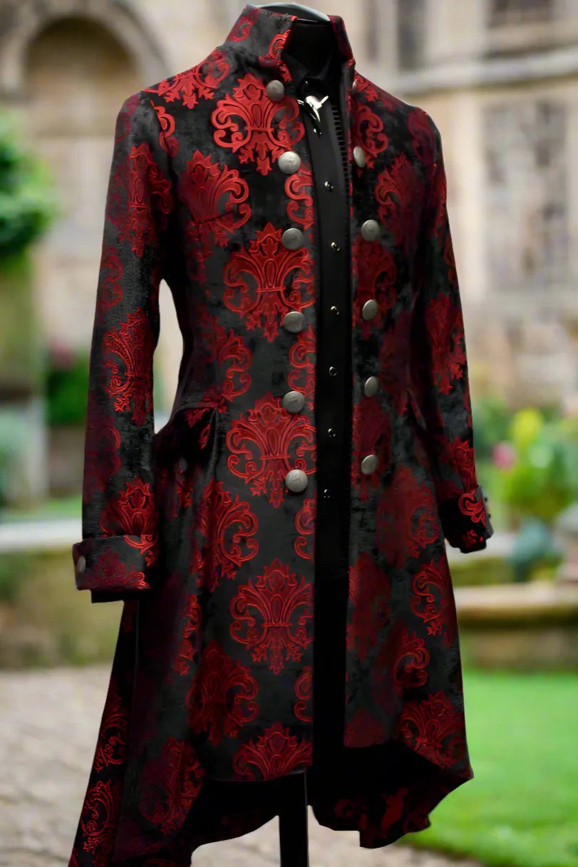 ORDER OF THE DRAGON COAT - BLACK AND RED VELVET BROCADE