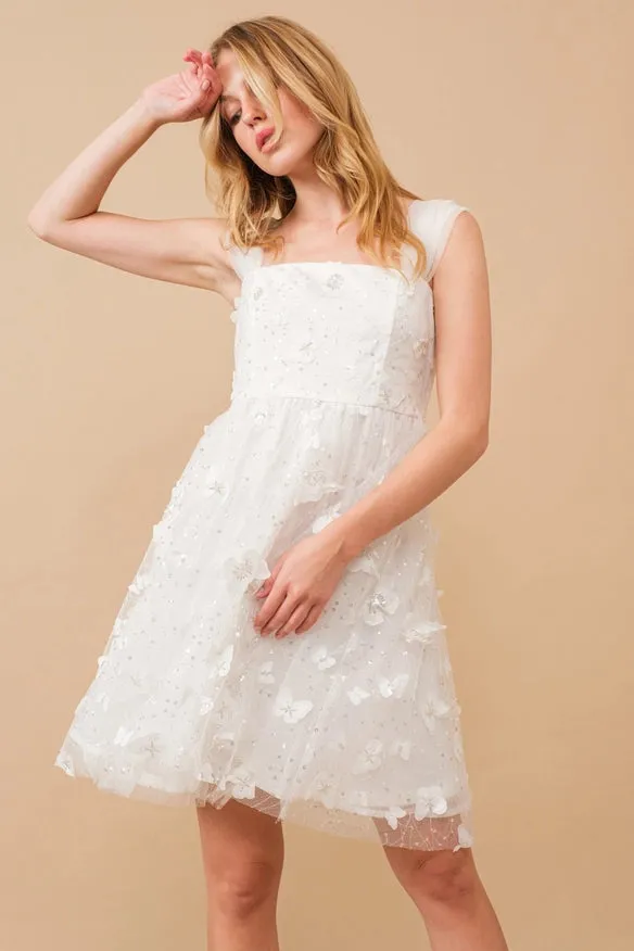 Organza Butterfly Embellished Sequin Mini Dress