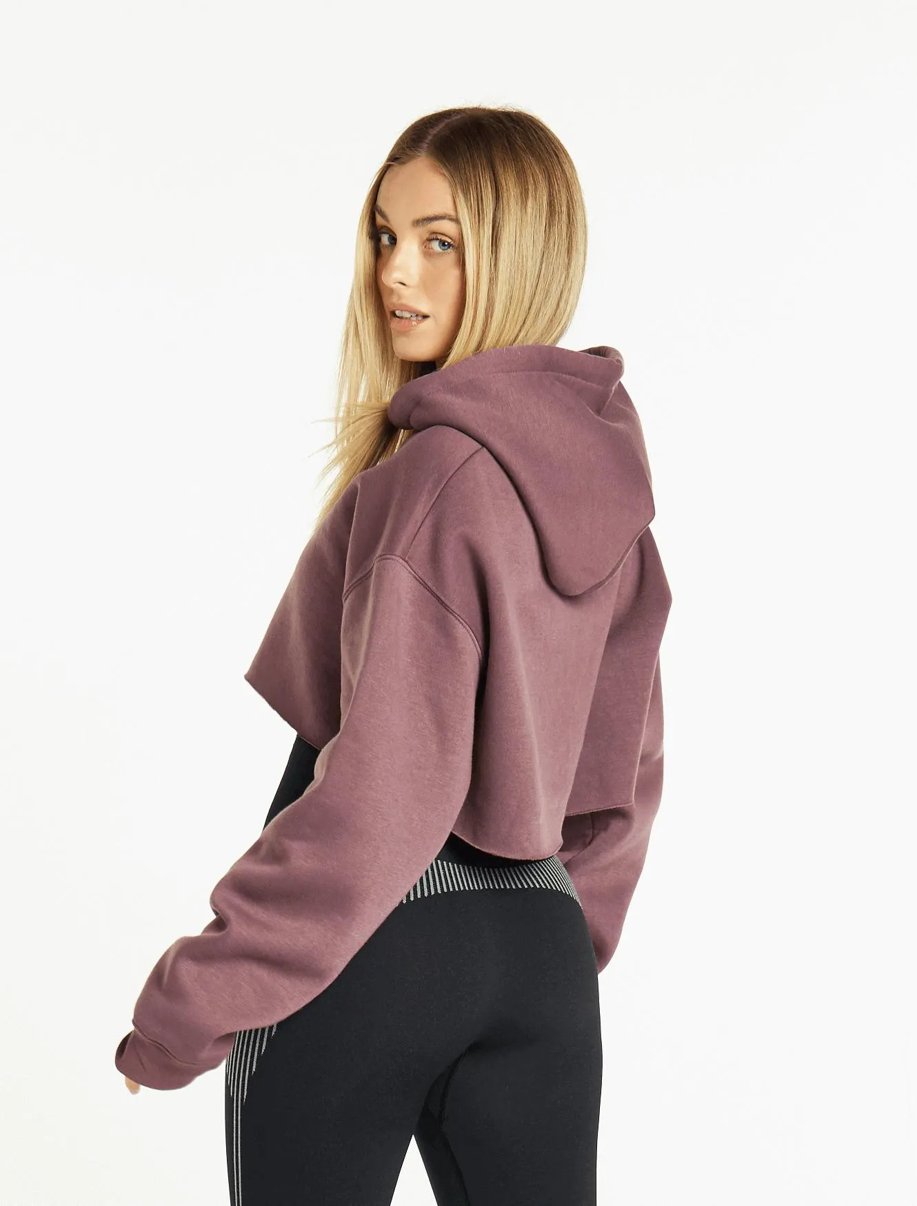 Oversized Crop Hoodie - Dusky Purple