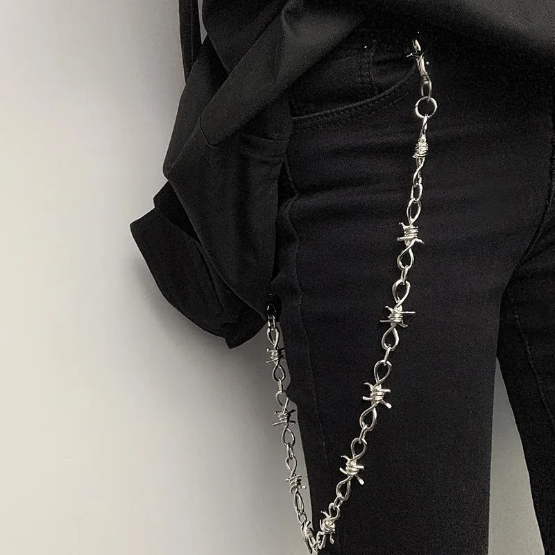 Punk Metallic Spikes Pants Chain Bracelet Necklace