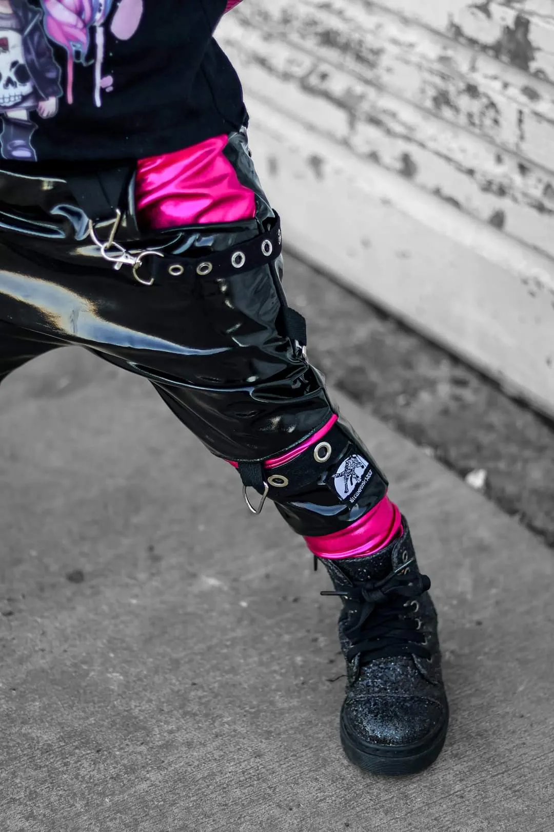 Punk Pleather Pants Pockets  Kids Unisex Boys Girls Black Hot Pink Turquoise