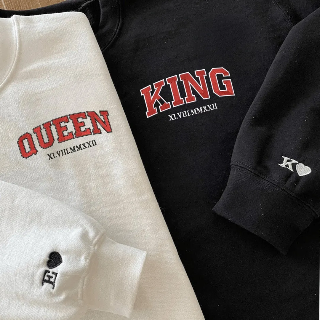 "King & Queen" Roman Numeral Matching Hoodies - Custom Embroidered Matching Hoodies For Couples