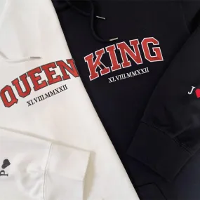 "King & Queen" Roman Numeral Matching Hoodies - Custom Embroidered Matching Hoodies For Couples