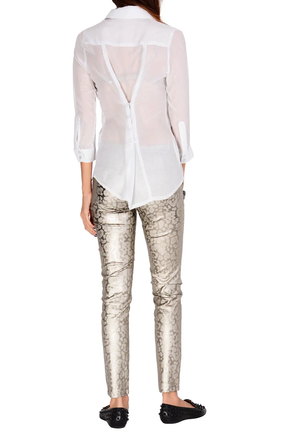 REINA Metallic Silver Leopard Pants