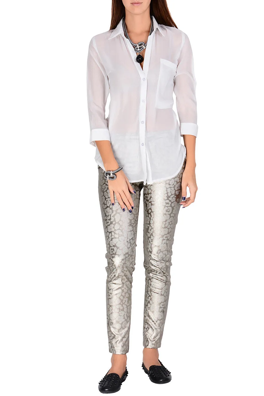 REINA Metallic Silver Leopard Pants