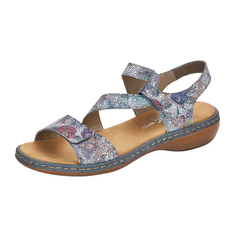 RIEKER COMFORT Z STRAP SANDAL BLUE FLORAL - WOMENS