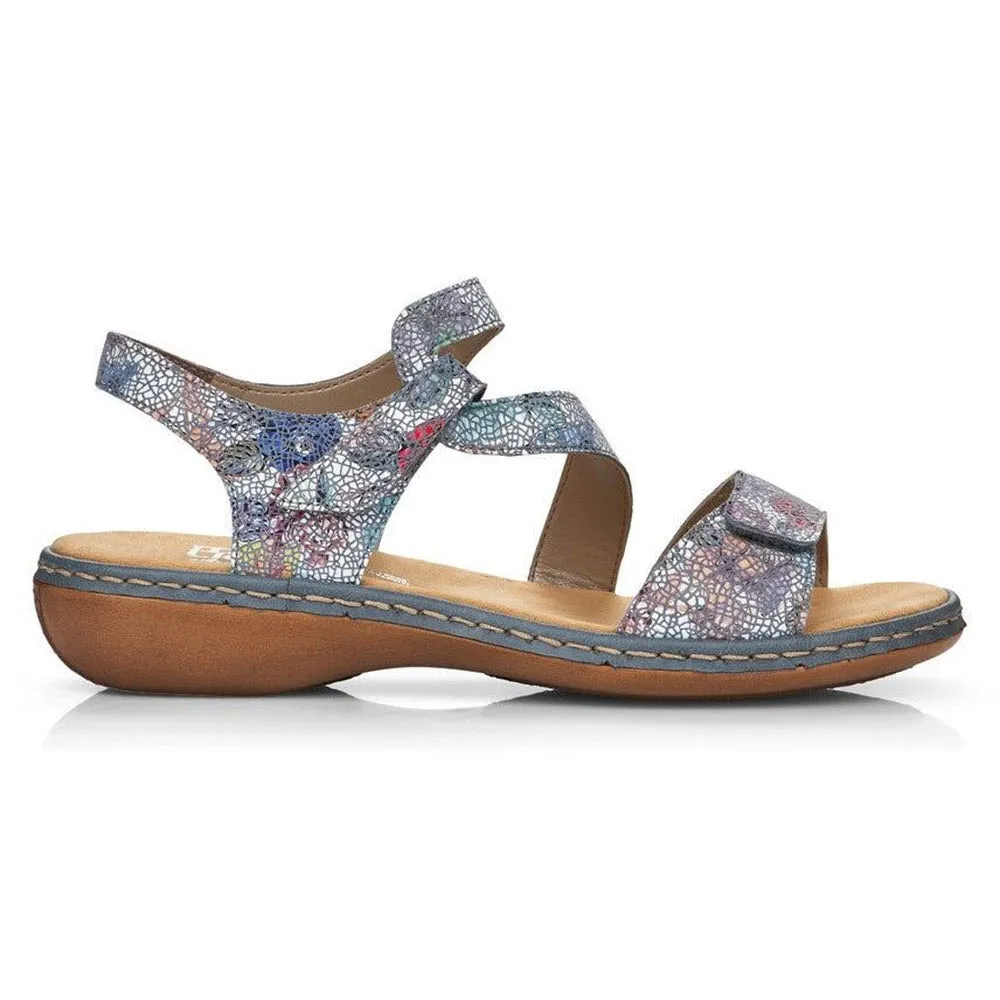 RIEKER COMFORT Z STRAP SANDAL BLUE FLORAL - WOMENS