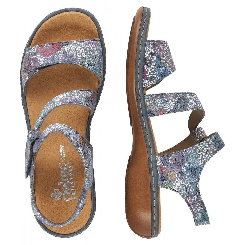 RIEKER COMFORT Z STRAP SANDAL BLUE FLORAL - WOMENS