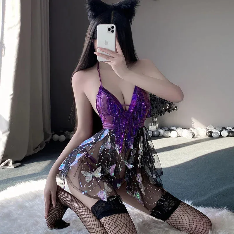 Shimmering Butterfly Lingerie Dress