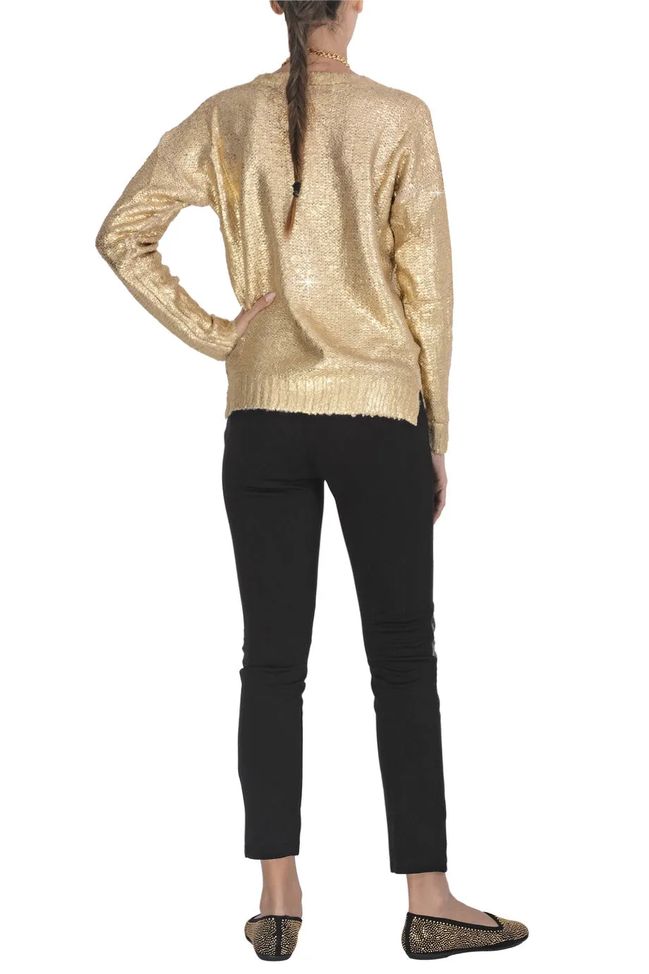 SIERA Metallic Gold Knitted Jumper