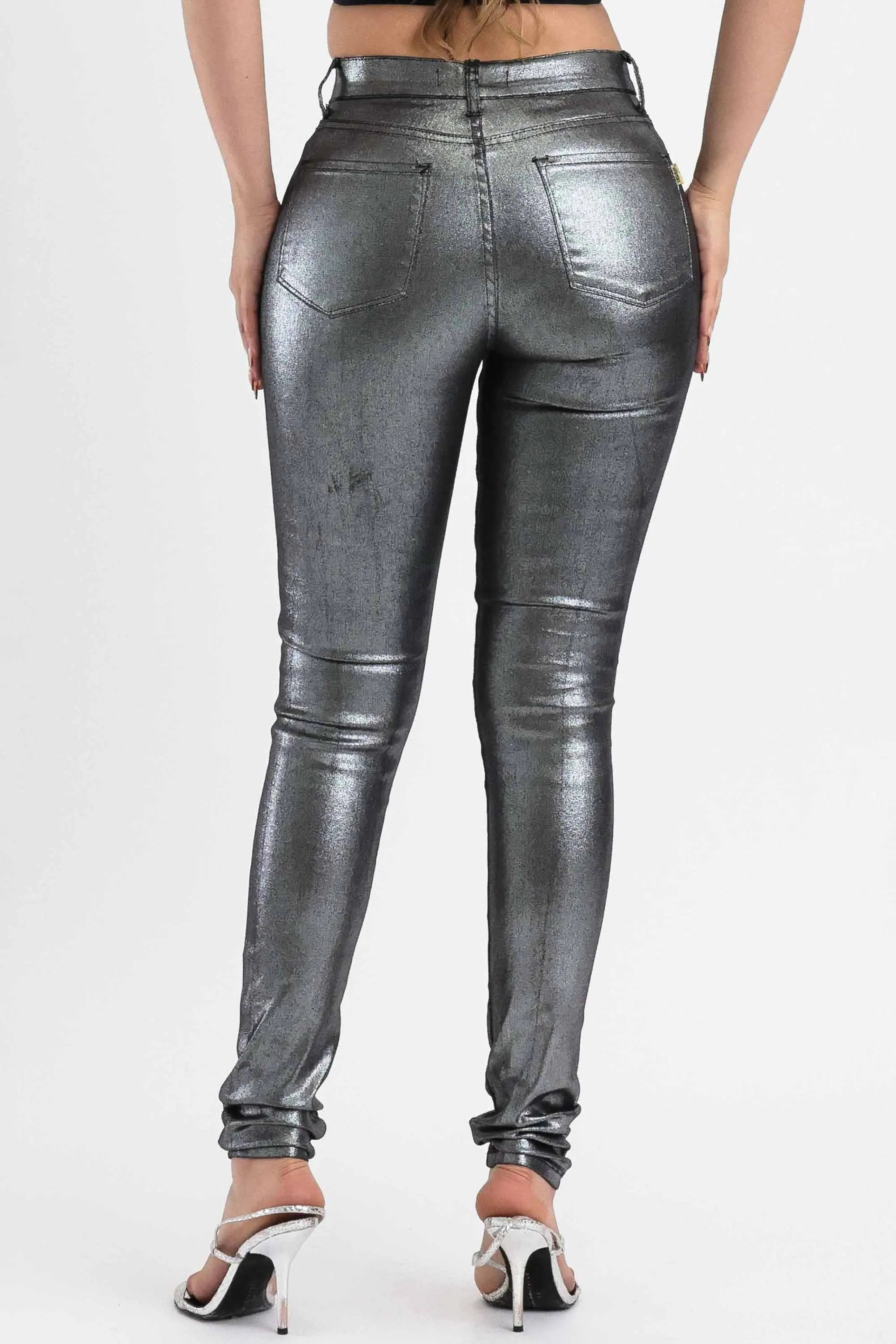 Silver Metallic Skinny Pants