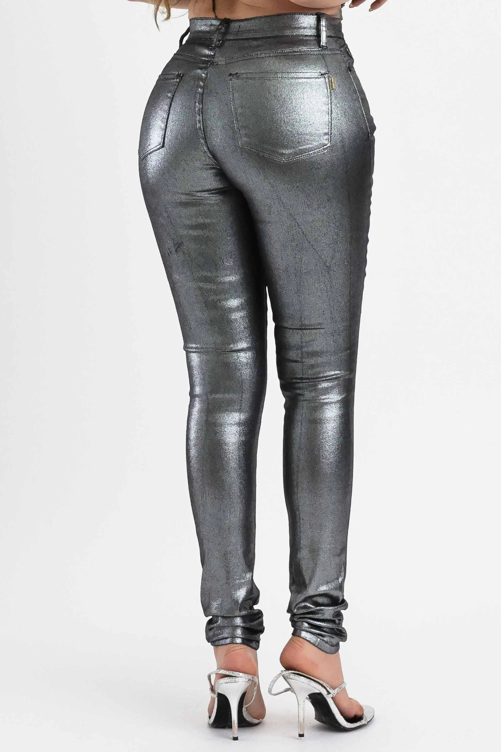 Silver Metallic Skinny Pants