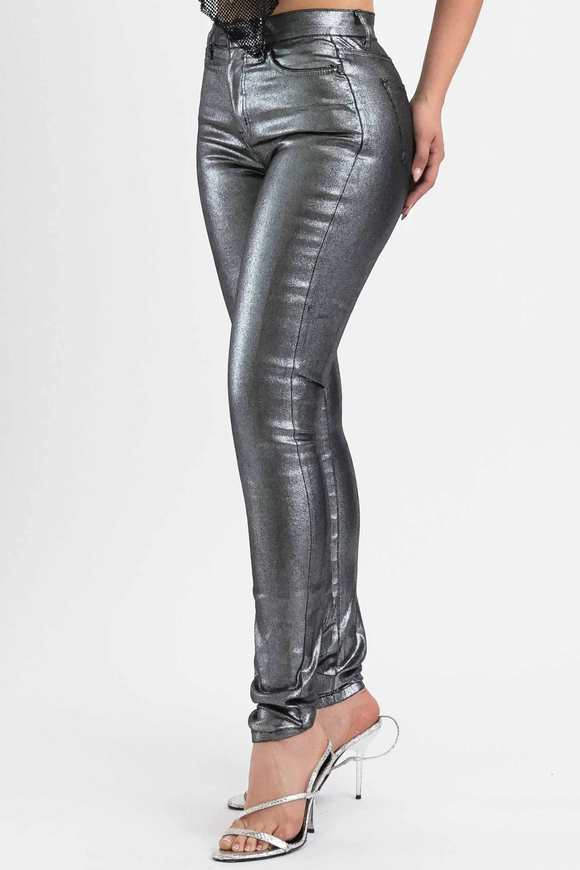 Silver Metallic Skinny Pants