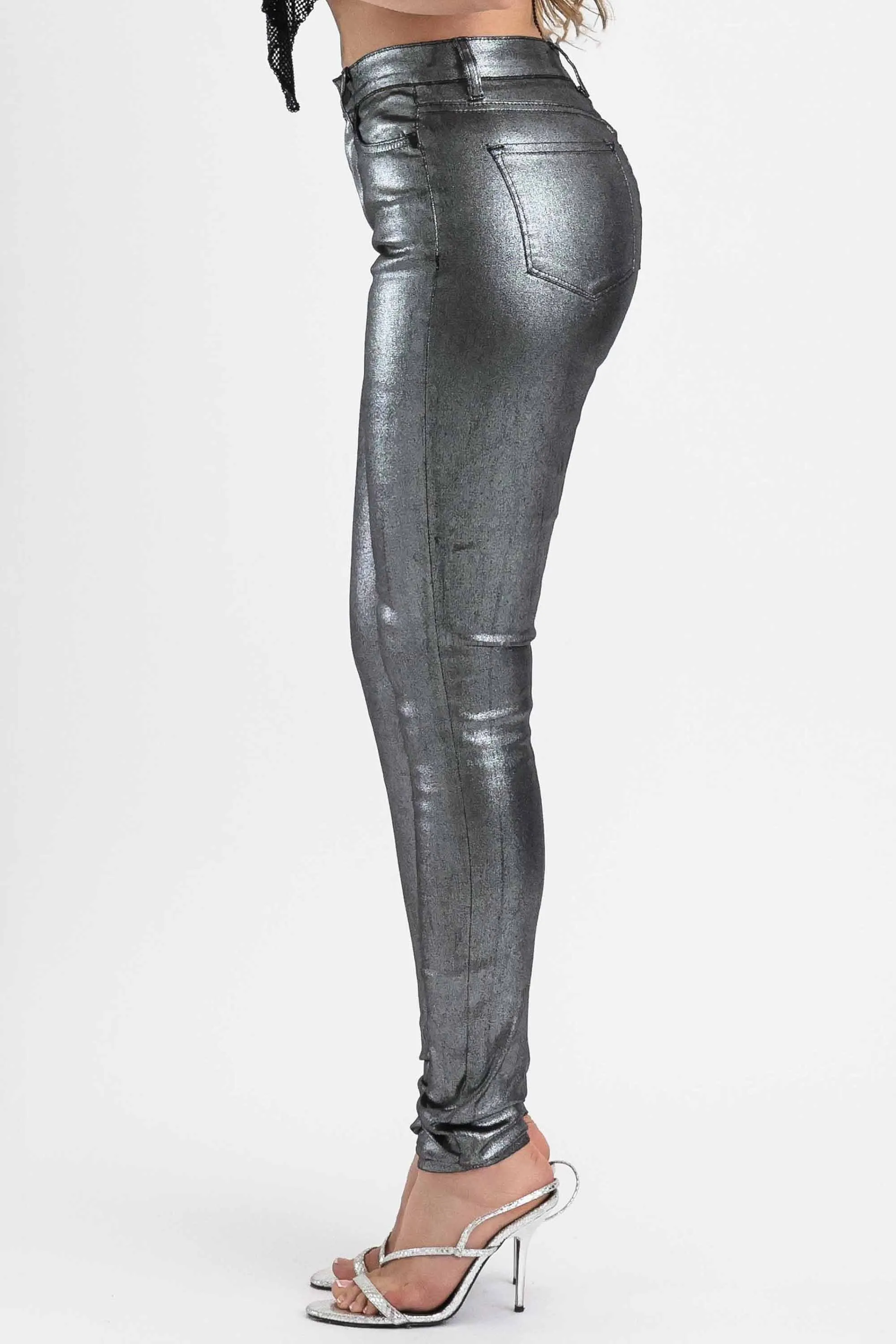 Silver Metallic Skinny Pants