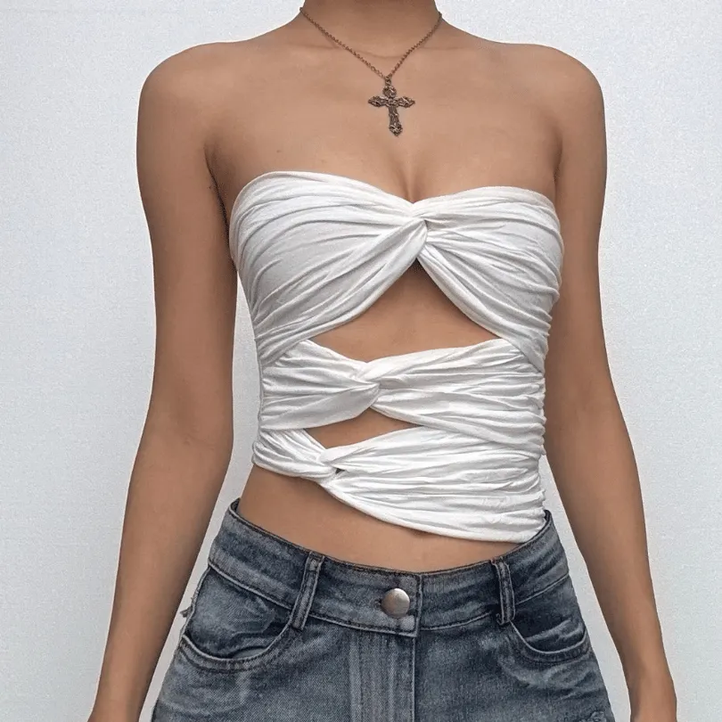 Sweetheart neck hollow out tube cut out top