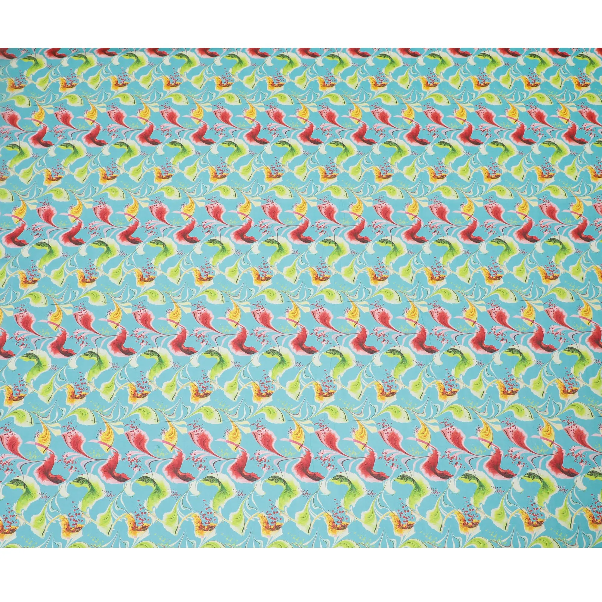 Turquoise Synthetic Chiffon Fabric with Exotic Bird and Floral Print, 140 cm Wide-D19124