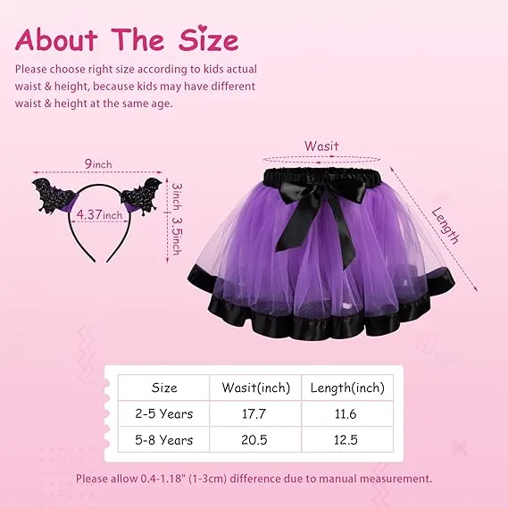 Tutu/Ballet Skirt - 2 pcs - skirt & headband - Purple/Black Bat Ears (5-8 Y)