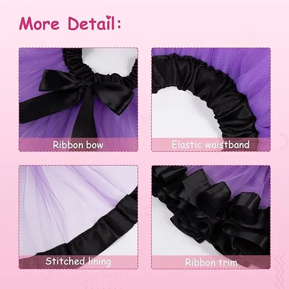 Tutu/Ballet Skirt - 2 pcs - skirt & headband - Purple/Black Bat Ears (5-8 Y)