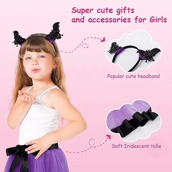 Tutu/Ballet Skirt - 2 pcs - skirt & headband - Purple/Black Bat Ears (5-8 Y)