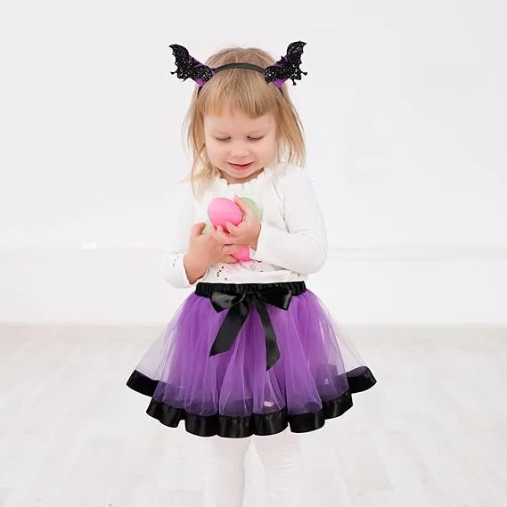 Tutu/Ballet Skirt - 2 pcs - skirt & headband - Purple/Black Bat Ears (5-8 Y)