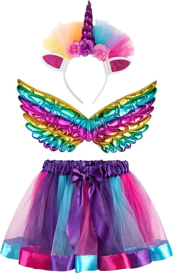 Tutu/Ballet Skirt - 3 pcs - skirt, wings & headband - Purple Unicorn S/M (2-5Y)